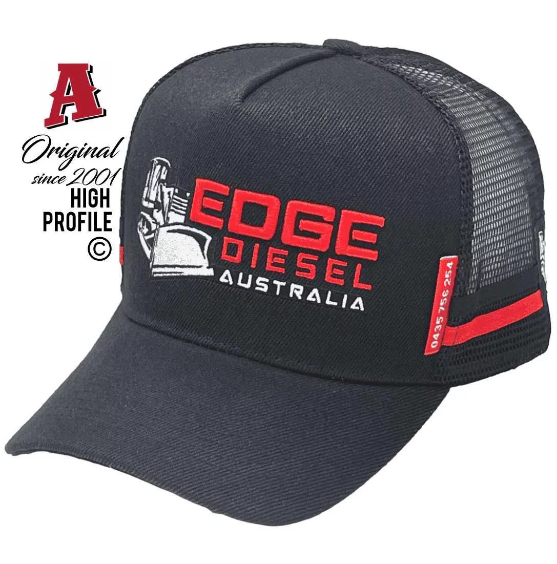 Edge Diesel Australia Katherine NT Midrange Aussie Trucker Hats Australian HeadFit Crown & Dual SideBands Black Snapback