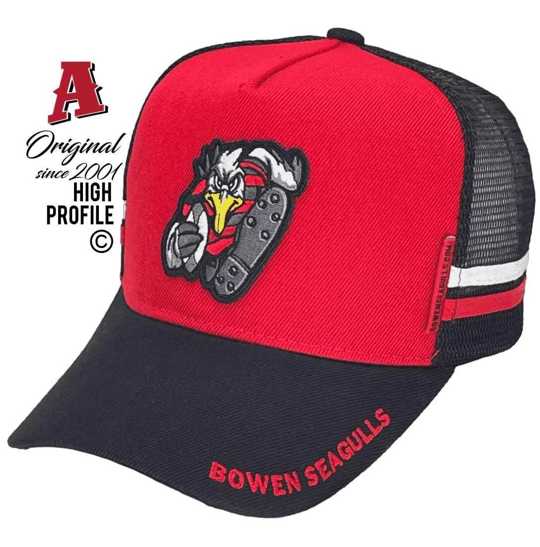 Bowen Seagulls Rugby League Qld Basic Aussie Trucker Hats Kids with Duel SideBands Red Black Snapback