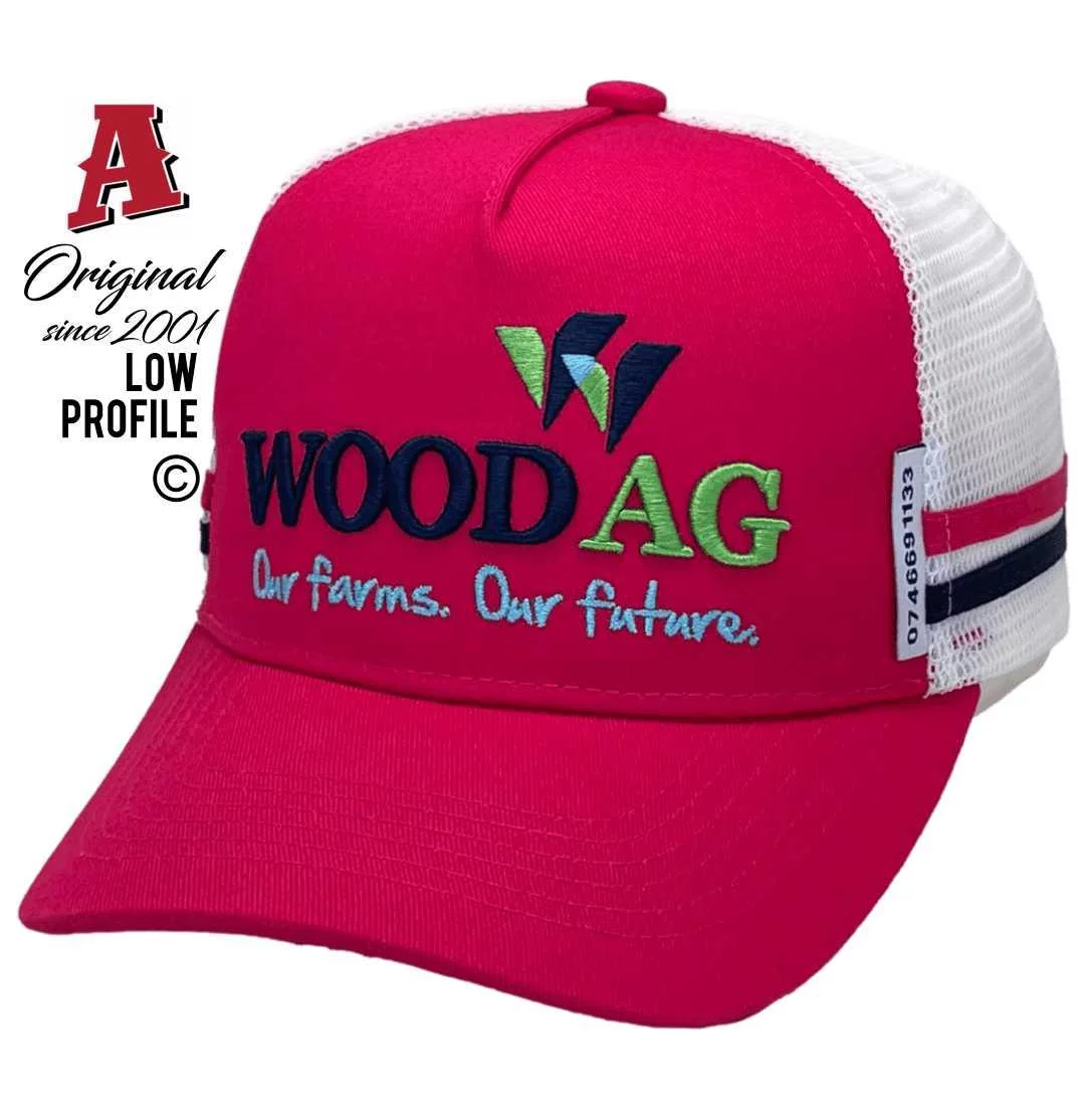 Wood Ag Chinchilla QLD Midrange Aussie Trucker Hats with Australian HeadFit crown & Dual SideBands Hot Pink Snapback