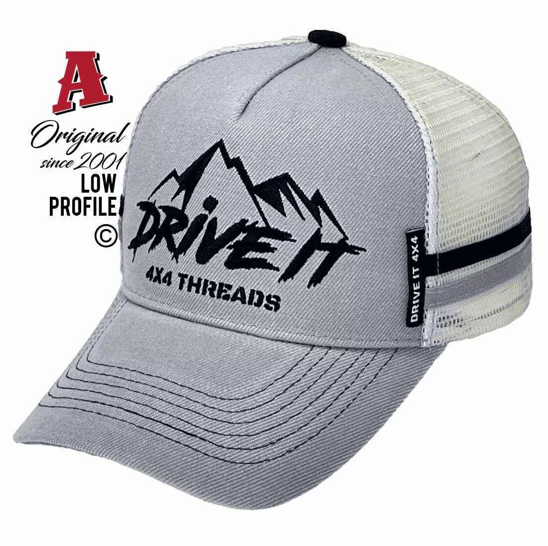 ARB Tamworth NSW Drive It 4x4 Threads Basic Aussie Trucker Hats Low Profile with 3d Embroidered logo Black on Grey Snapback