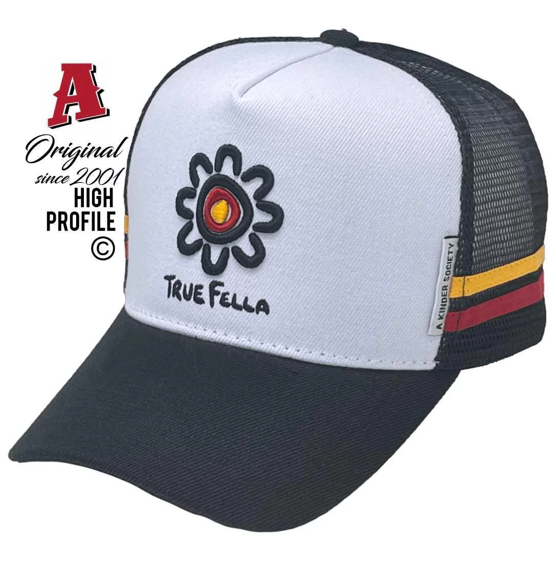 Dhiiyaan Bethel True Fella Basic Aussie Trucker Hats with Australian HeadFit Crown & Dual SideBands White Black Snapback