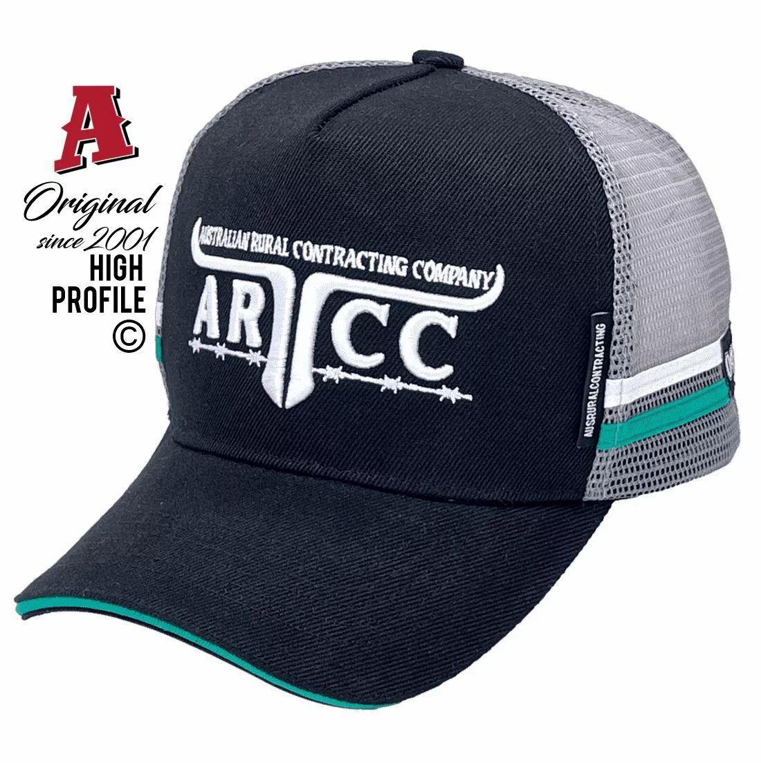 Australian Rural Contracting Company WA Power Aussie Trucker Hats with Australian HeadFit Crown & Sandwich Brim Black Grey Snapback