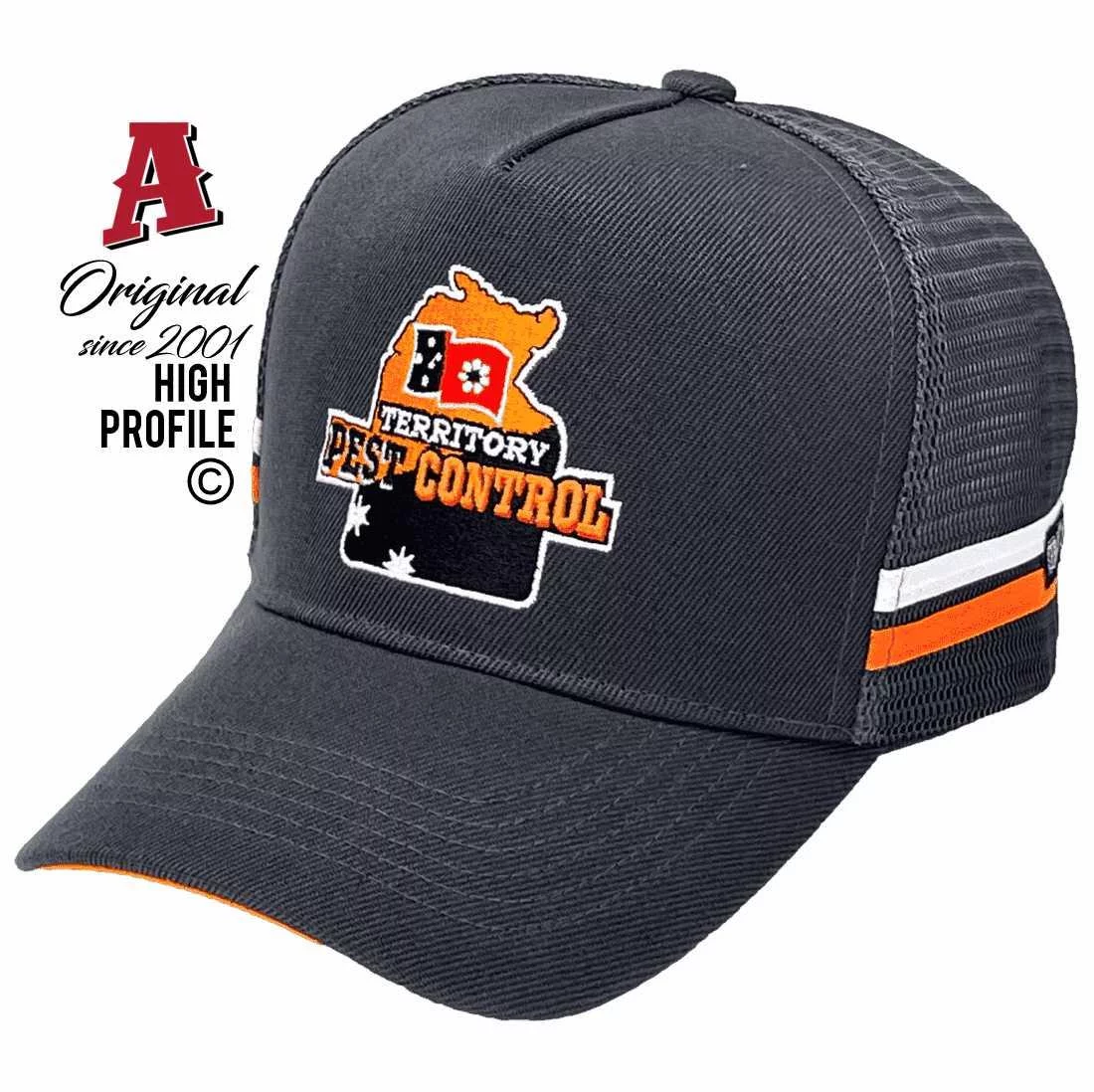 Territory Pest Control Alice Springs NT Midrange Aussie Trucker Hats HeadFit Crown flat embroidery Snapback Charcoal