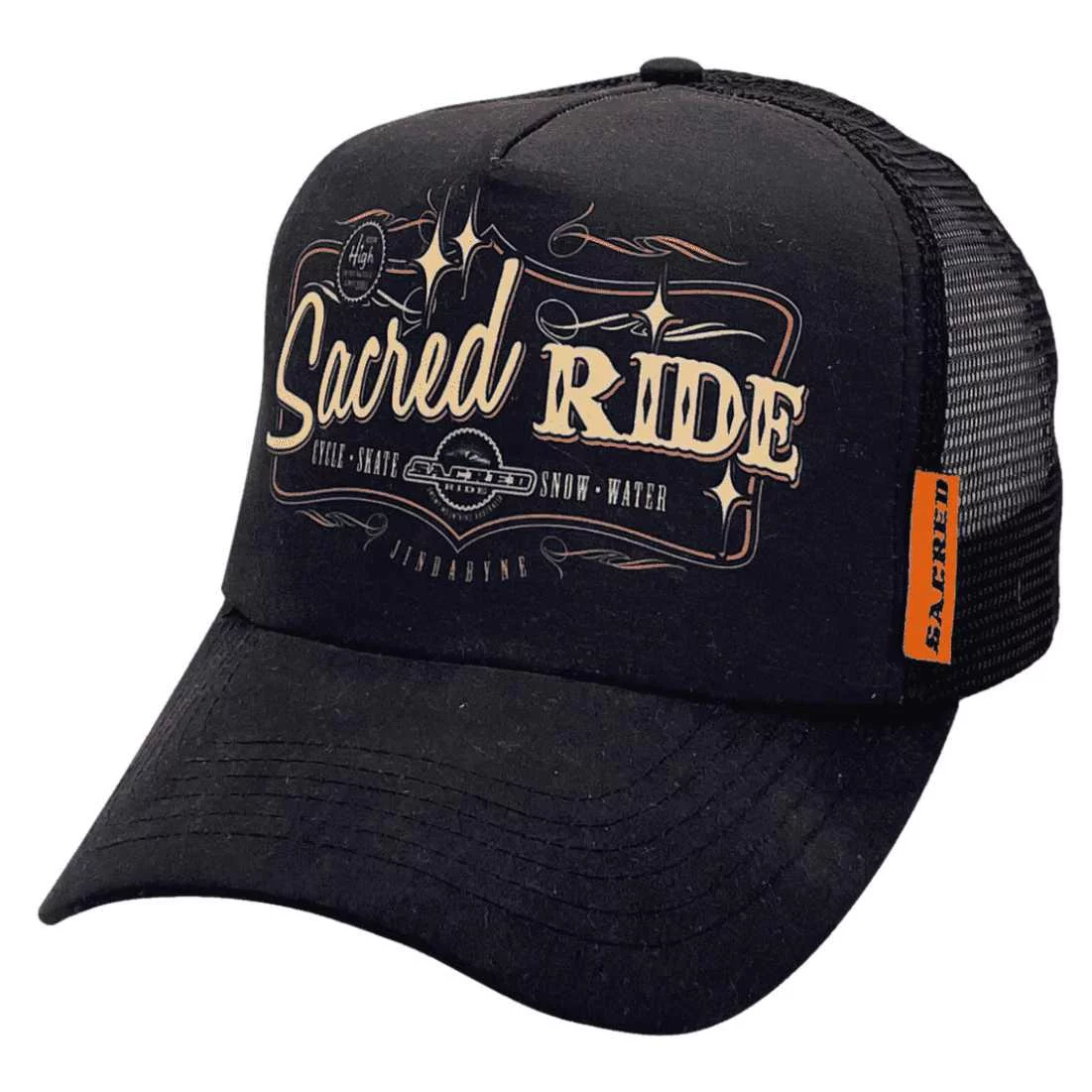 Sacred Ride Jindabyne NSW HP Original Basic Aussie Trucker Hat with Australian Head Fit Crown