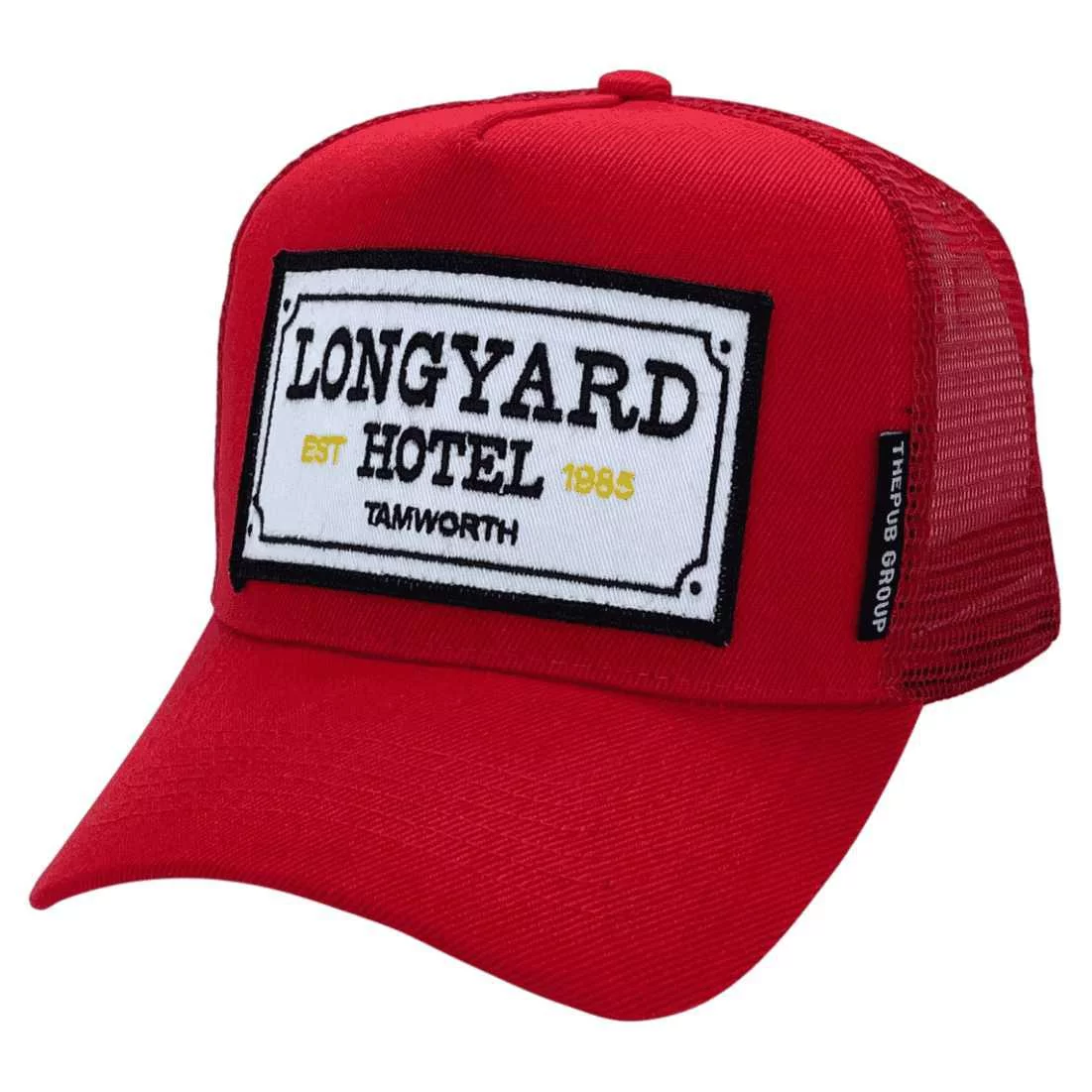 Longyard Hotel Tamworth NSW HP Original Basic Aussie Trucker Hat with Australian Head Fit Crown Acrylic Red
