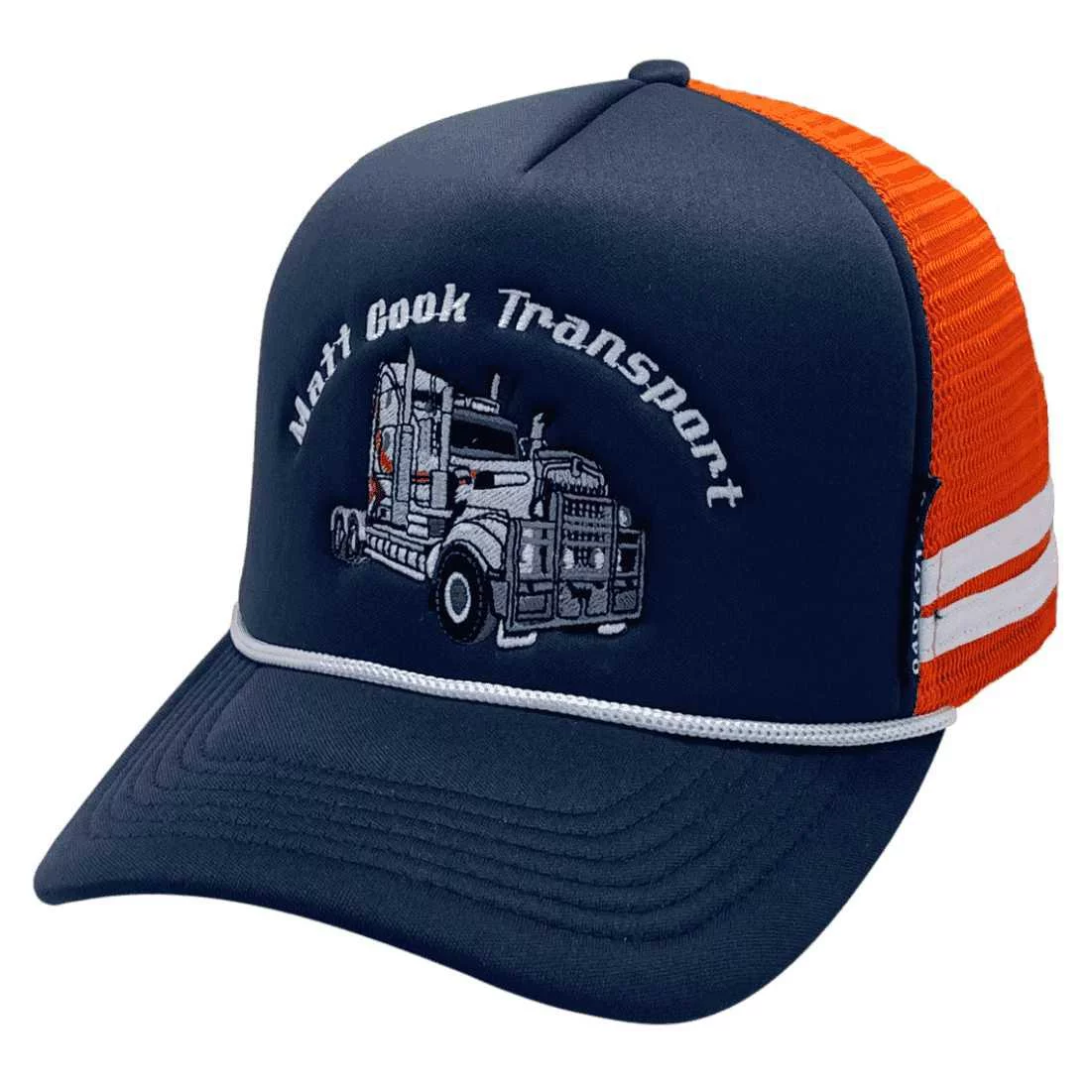 Matt Cook Transport Harvey WA HP Original Foamie Aussie Trucker Hat with Australian Head Fit Crown Size 2 Side Bands and Sash Cord