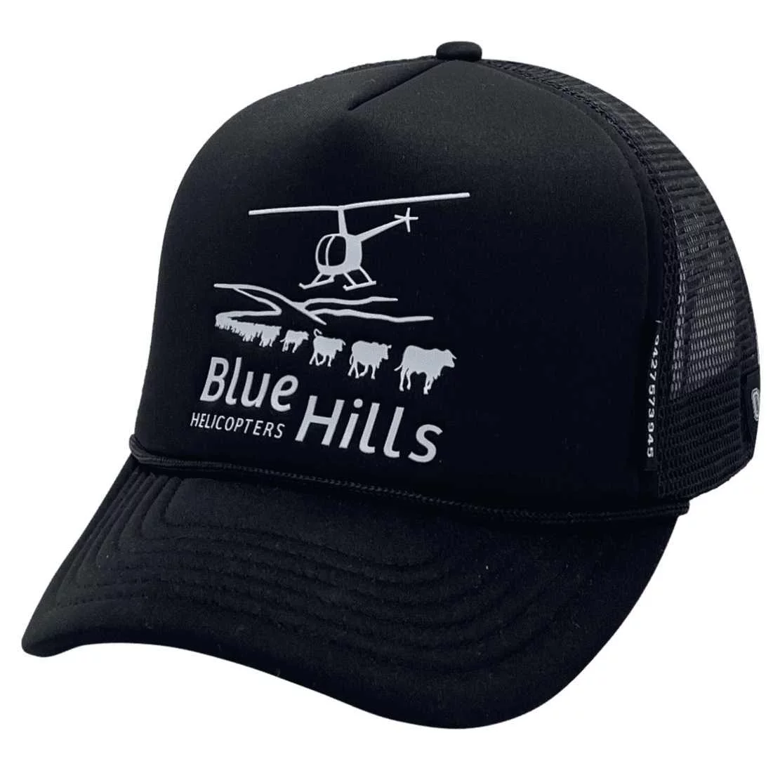 Blue Hills Helicopters Winton QLD LP Foamie Aussie Trucker Hat with Australian Head Fit Crown Size