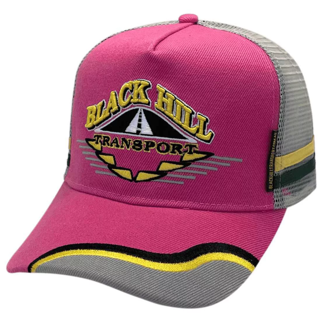 Black Hill Transport Black Hill NSW HP Original Power Aussie Trucker Hat with Australian Head Fit Crown with Double Side Bands Pink