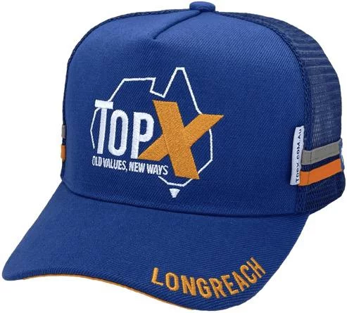 TopX Longreach QLD Power Aussie Trucker Hat with Double Side Bands and Australian Head Fit Crown Size