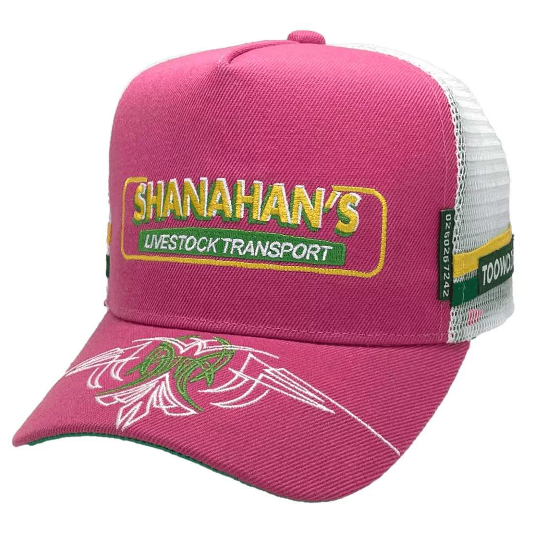 Shanahans Livestock Transport Wodonga VIC and Toowoomba QLD HP Original Power Trucker Aussie Hat with Double Side Bands Pink